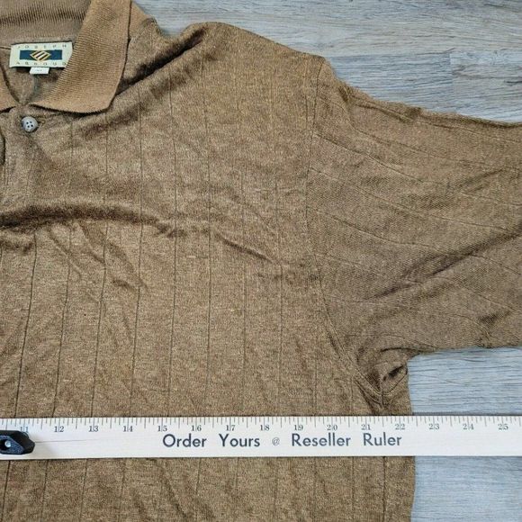Vintage Joseph Abboud Polo T-Shirt Brown Solid Collared Short Sleeve Linen Mens - Picture 7 of 8